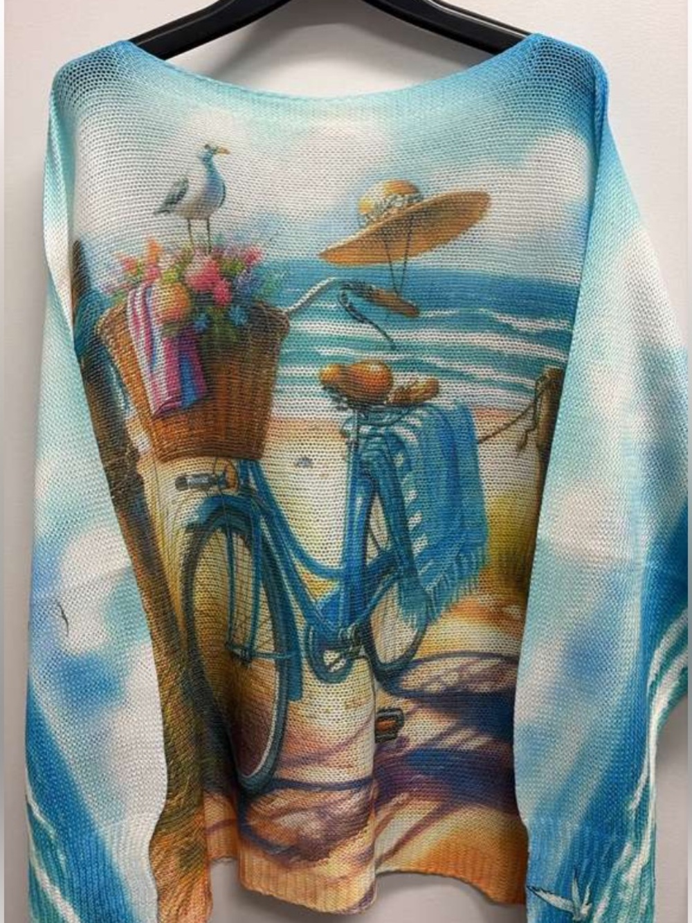 Women's Beach Scene Lightweight Sweater - Blue